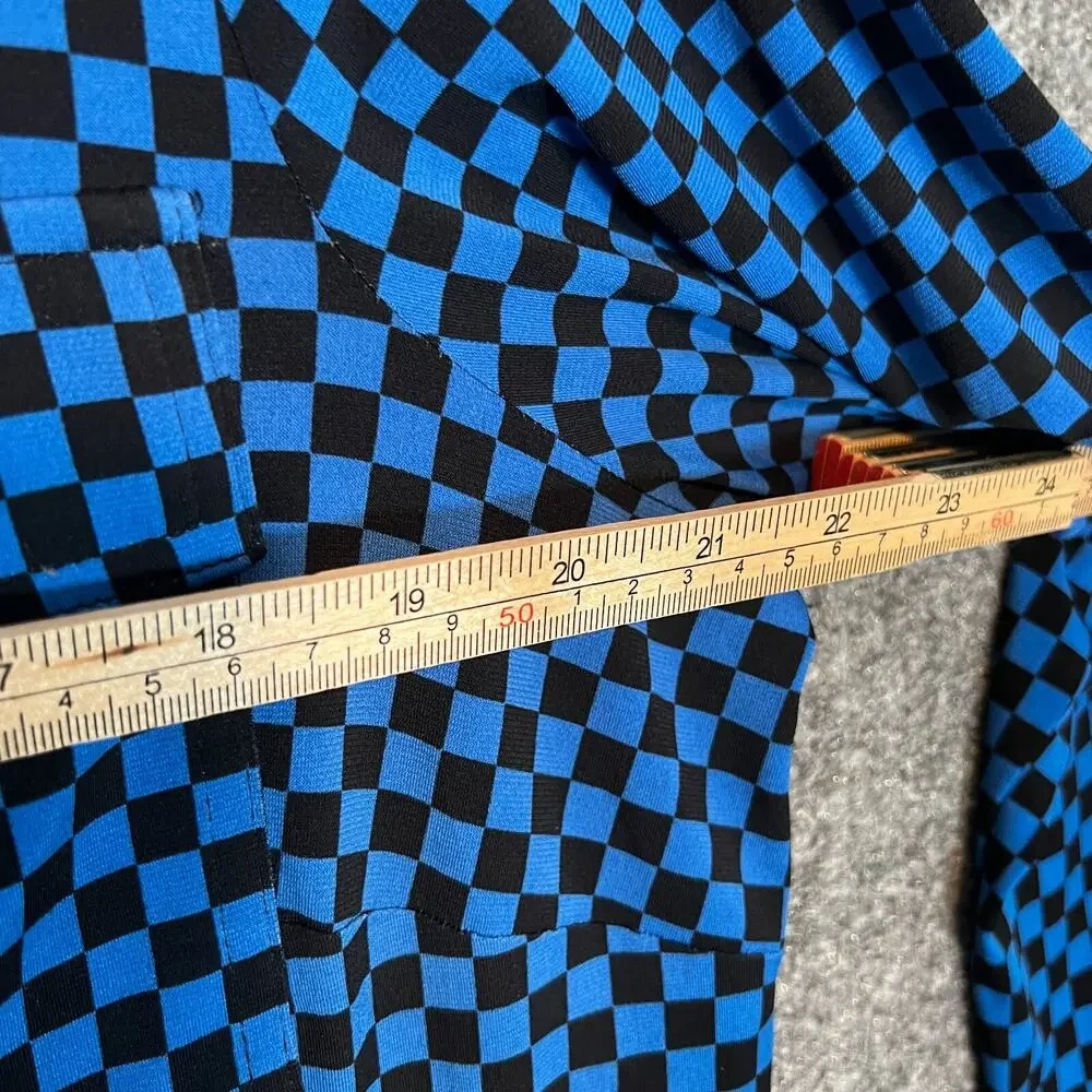 Michael Kors Shirt Womens XL Blue Black Checkered Button‎ Up Stretch Casual